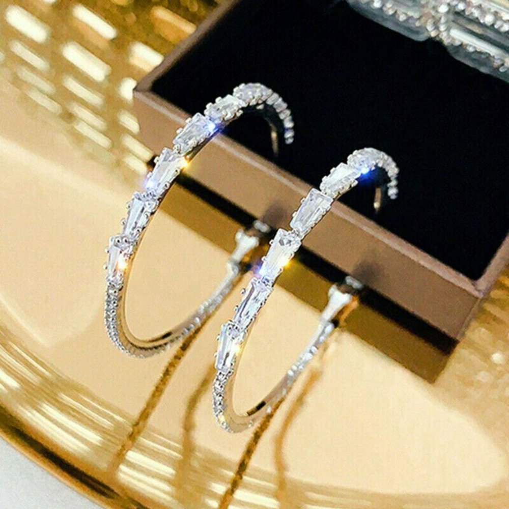 FINAL SALE 925 Sterling Silver White Sapphire Hoop Earrings